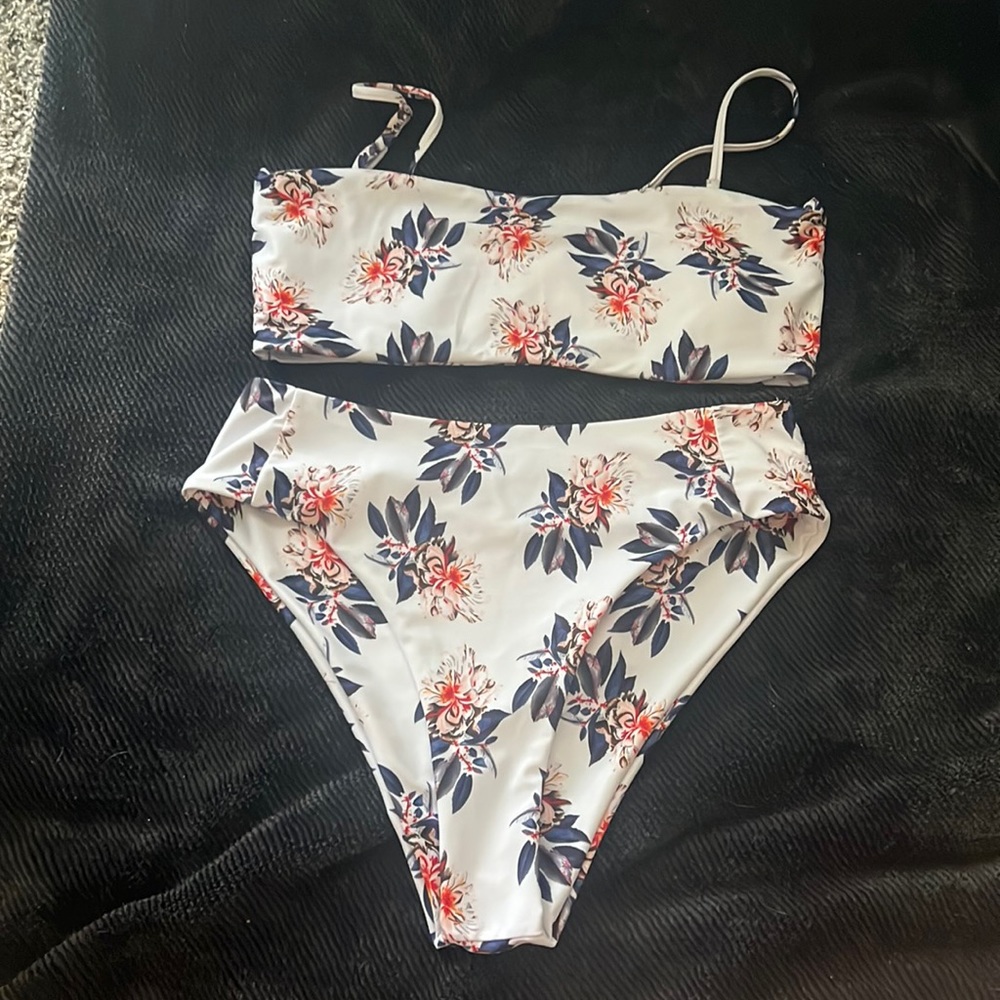High waisted floral swim suit